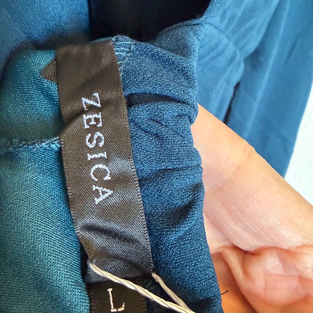Zesica One-Shoulder Teal Ruched Maxi Dress L - Picture 4 of 5